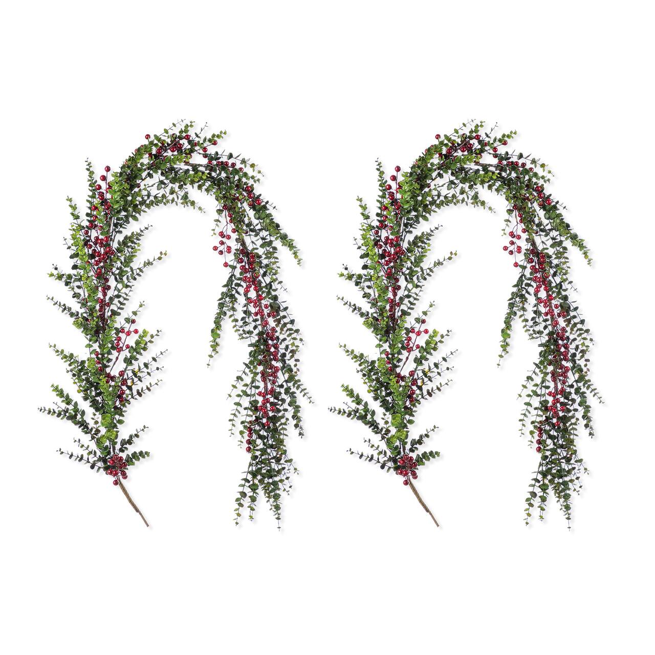 Glitzhome® 6ft Christmas Greenery Eucalyptus Garland with Red Berries, 2ct.